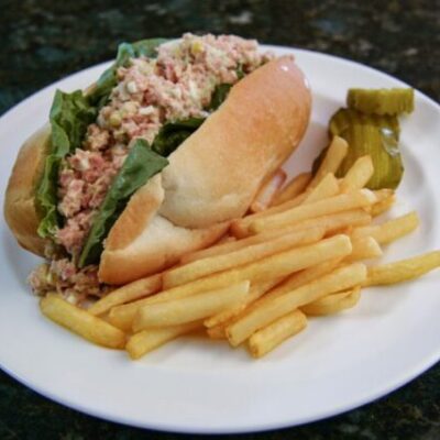 ham salad in a bun with lettuce