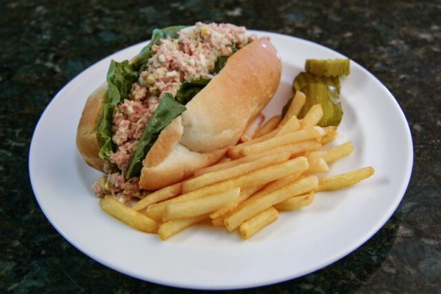 ham salad in a bun with lettuce