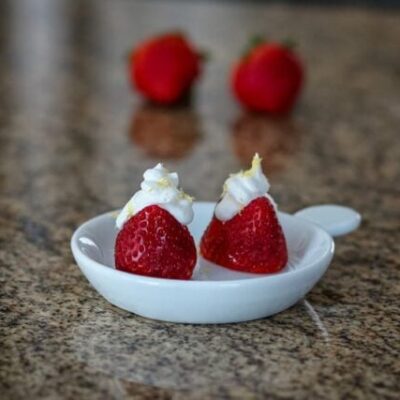 Lemon and cream cheese filled strawberries.