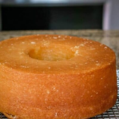 lemon pound cake on a cooling rack