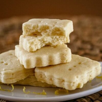 stack of lemon shortbread cookies