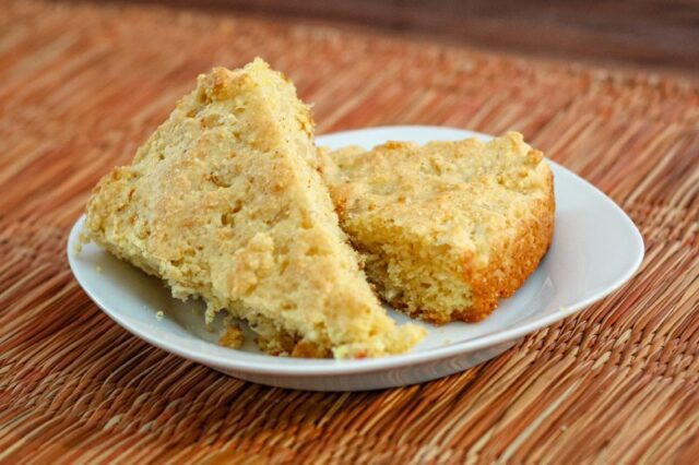 wedges of onion cornbread on a plate