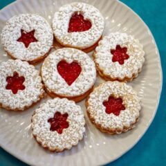 linzer cookies on a plate