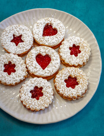 linzer cookies on a plate