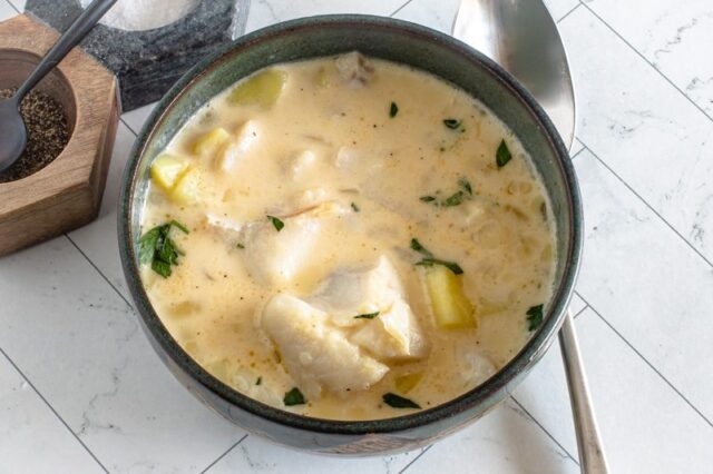 A big bowl of haddock chowder.