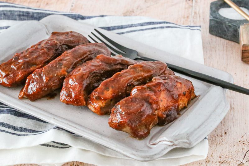 country-style pork ribs with maple barbecue sauce, baked