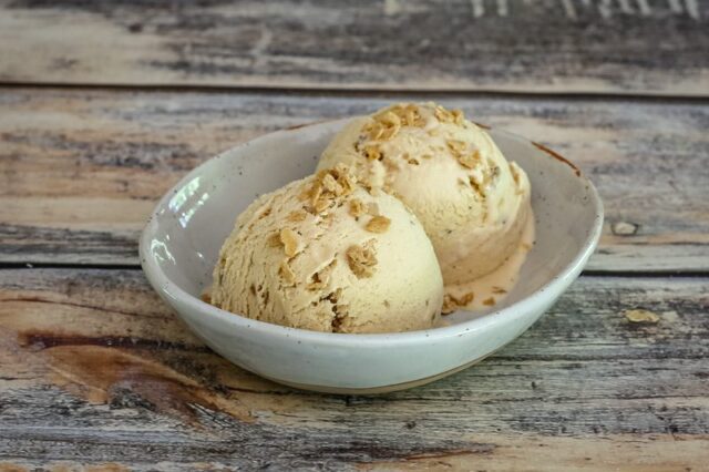 maple walnut ice cream in a dessert dish.