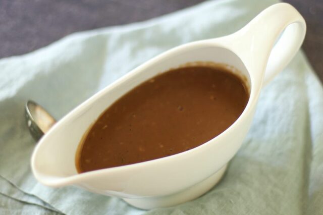 marchand de vin sauce in a gravy boat
