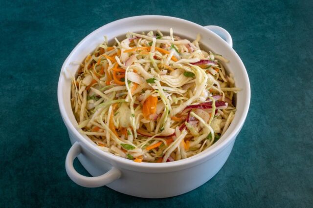 A bowl of mexican coleslaw