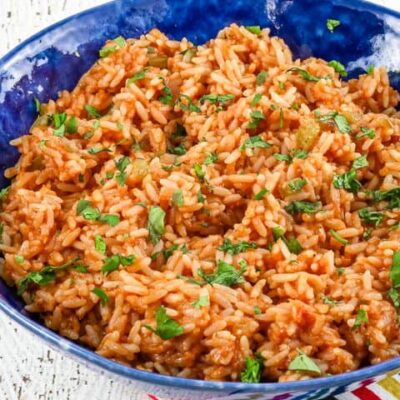 serving bowl with mexican rice