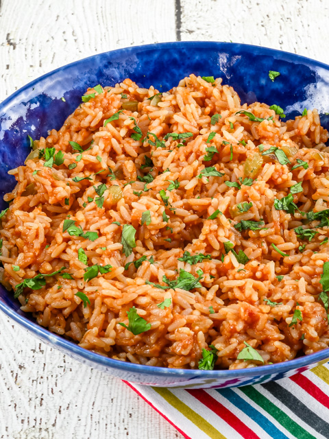 serving bowl with mexican rice