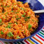mexican rice in a serving bowl