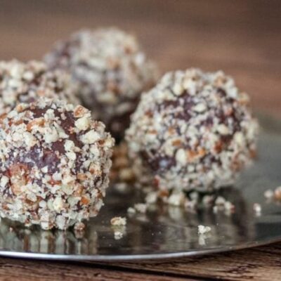 Easy chocolate truffles on a plate.