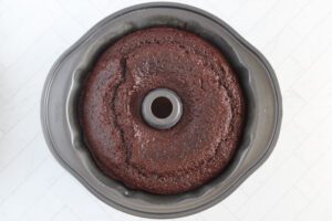 baked chocolate bundt cake in the pan