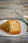 Sweet cornbread with chunks of yellow corn kernels.