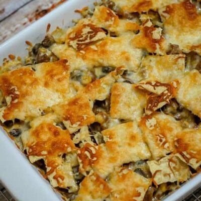 nacho casserole in baking dish