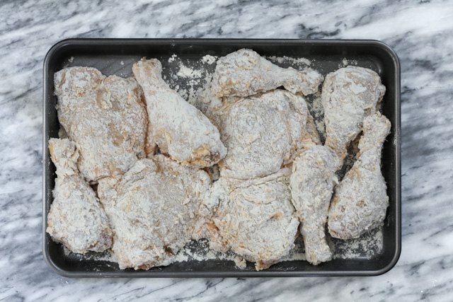 breaded chicken in a pan