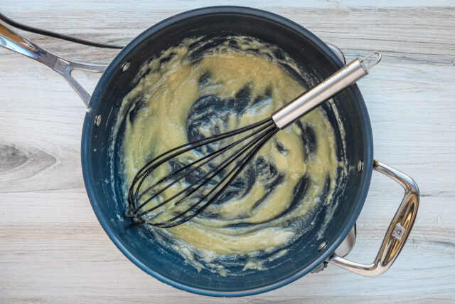 Make the roux with butter and flour.