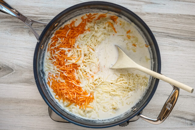 4 kinds of cheese are added to the sauce for next-level mac and cheese.