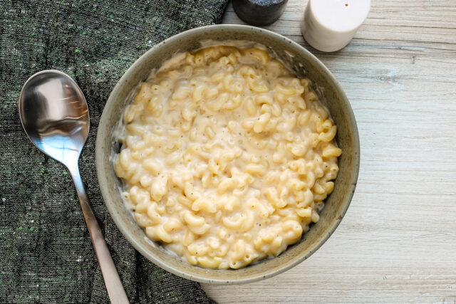 Next level mac and cheese in a serving bowl, ready to enjoy.