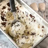 Rich vanilla ice cream with chocolate chunks.