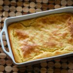 old fashioned baked spoonbread in a baking dish