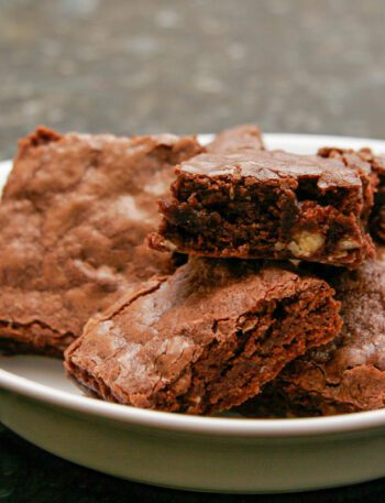 one bowl brownies in a small dish