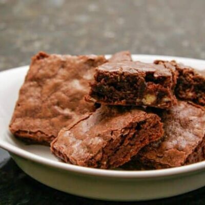 one bowl brownies in a small dish