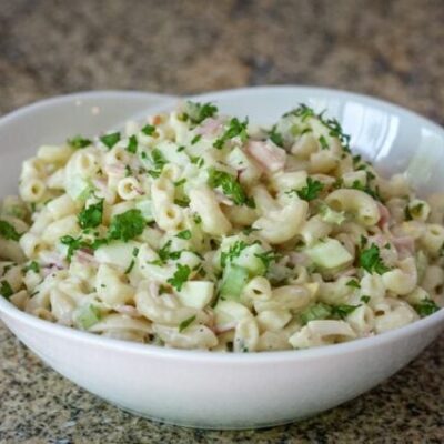 pasta salad with cucumbers and ham