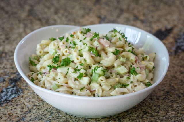 pasta salad with cucumbers and ham