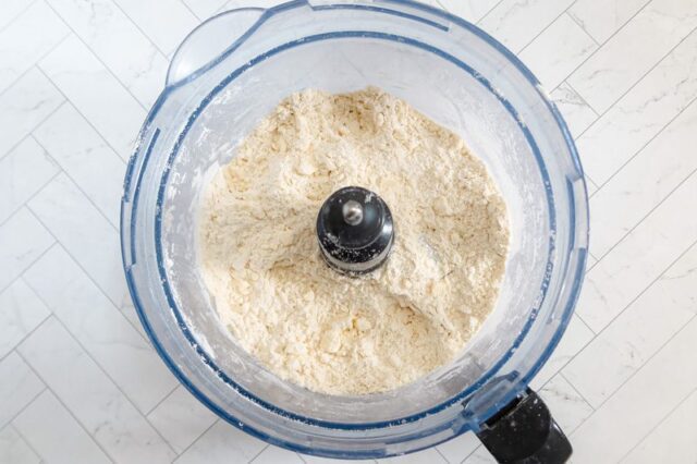 Making pie pastry in the food processor.