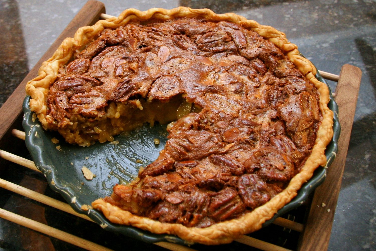 A brown sugar pecan pie, classically made with Karo corn syrup.