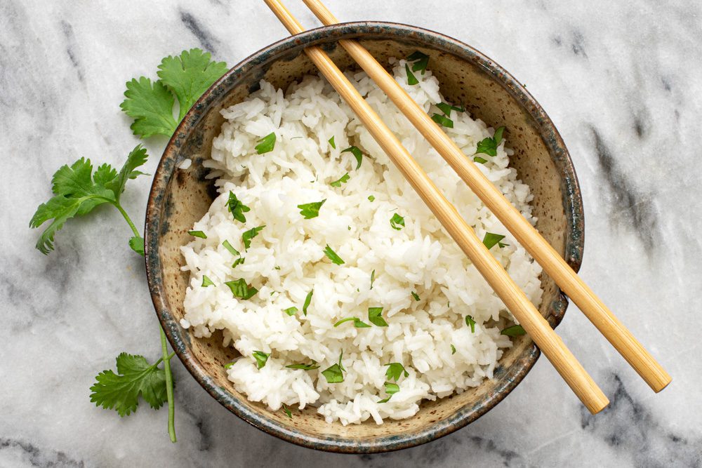 a bowl of instant pot rice with chopsticks