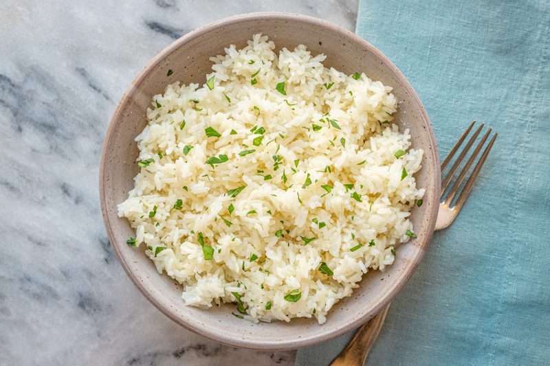 A bowl of rice cooked in the instant pot