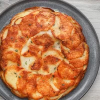 pommes anna on a plate.
