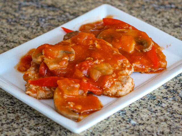 pork marengo on a serving plate