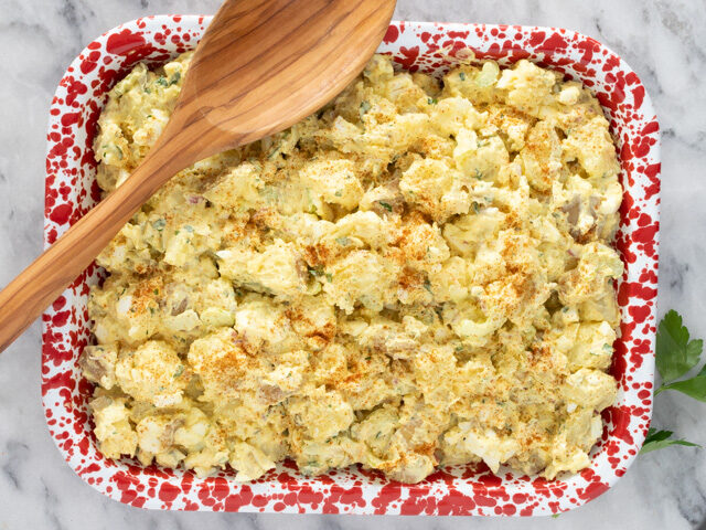 potato salad with serving spoon