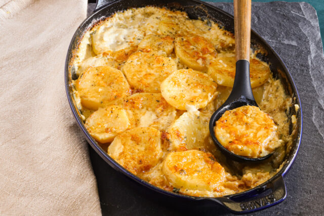 Potato and Gruyere gratin with caramelized onions.