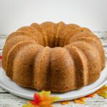 Cake plate with brown sugar pecan pound cake