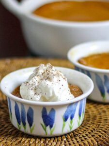 a small dish with pumpkin pudding