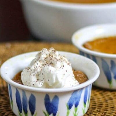 a small dish with pumpkin pudding