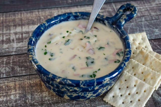 A bowl of potato soup.