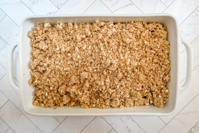 Cherry crisp ready to bake.