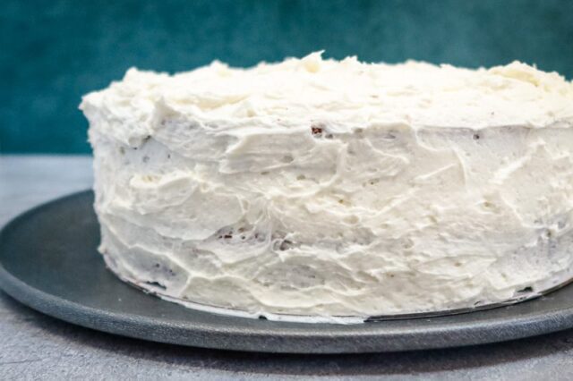 frosted red velvet cake with ermine frosting