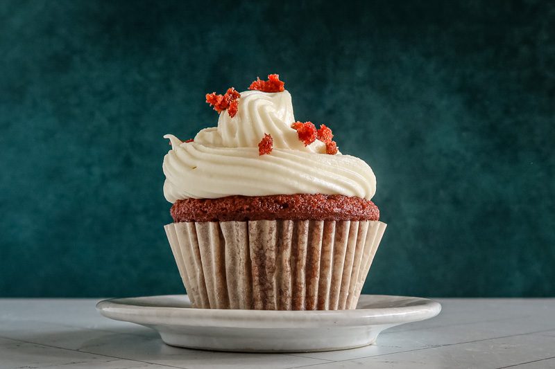a single red velvet cupcake