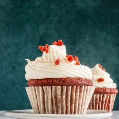 A red velvet cupcake with another one in the background