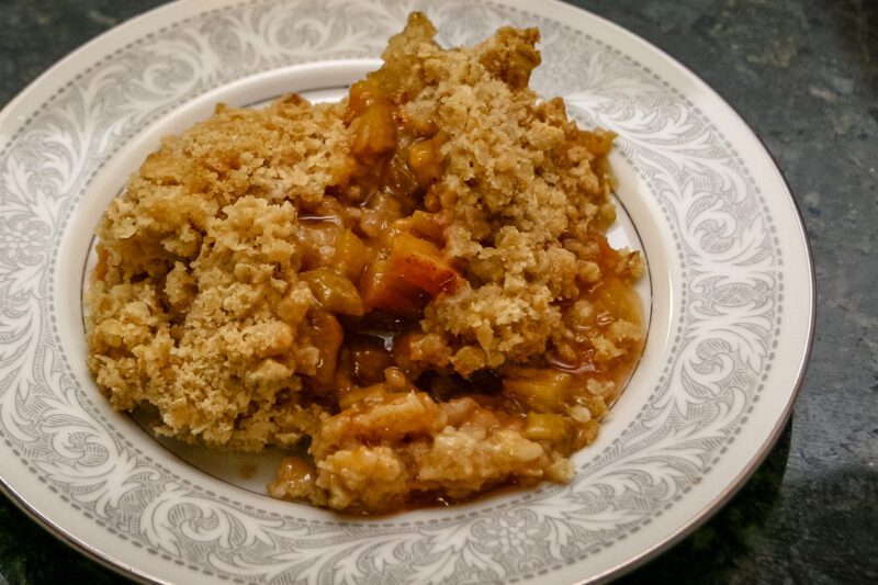 closeup of rhubarb crisp