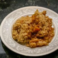 rhubarb crisp on a plate