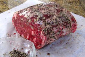 ribeye rubbed with seasonings.