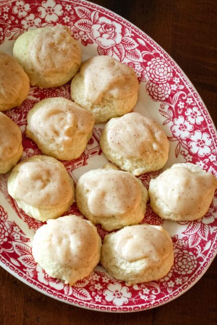 iced ricotta cookies on a decorative platter
